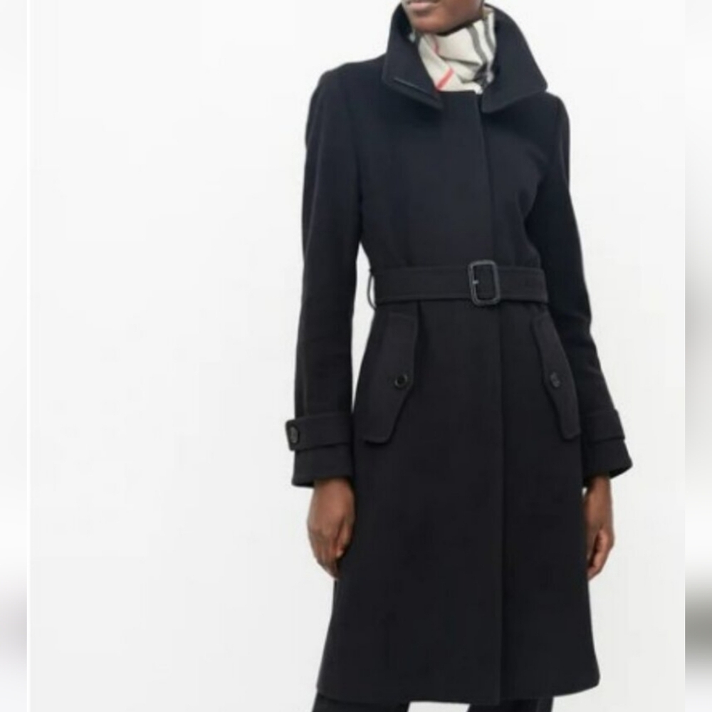Burberry Black Wool Belted Peacoat Size 2
